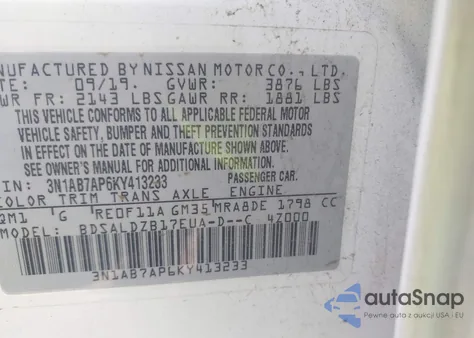 2019 Nissan Sentra Sv z USA, uszkodzony, nr VIN 3N1AB7AP6KY413233